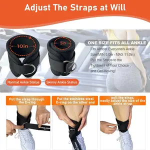 Comfortable Adjustable Padded Ankle Wrist Cuffs Neoprene Padded Straps D-Ring Glute Kickback for Cable Machine, Ideal for Glutes Exercises