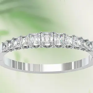 Aossio Luxury Iced Radiant Cut Stone Bangle Bracelet