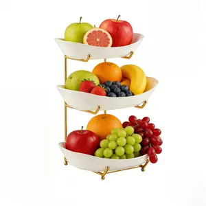 Three-Tier Fruit Basket Set With Bamboo Or Metal Stand Shatterproof Lightweight Plastic Large Capacity Countertop Organizer For Fruits Snacks And Nuts
