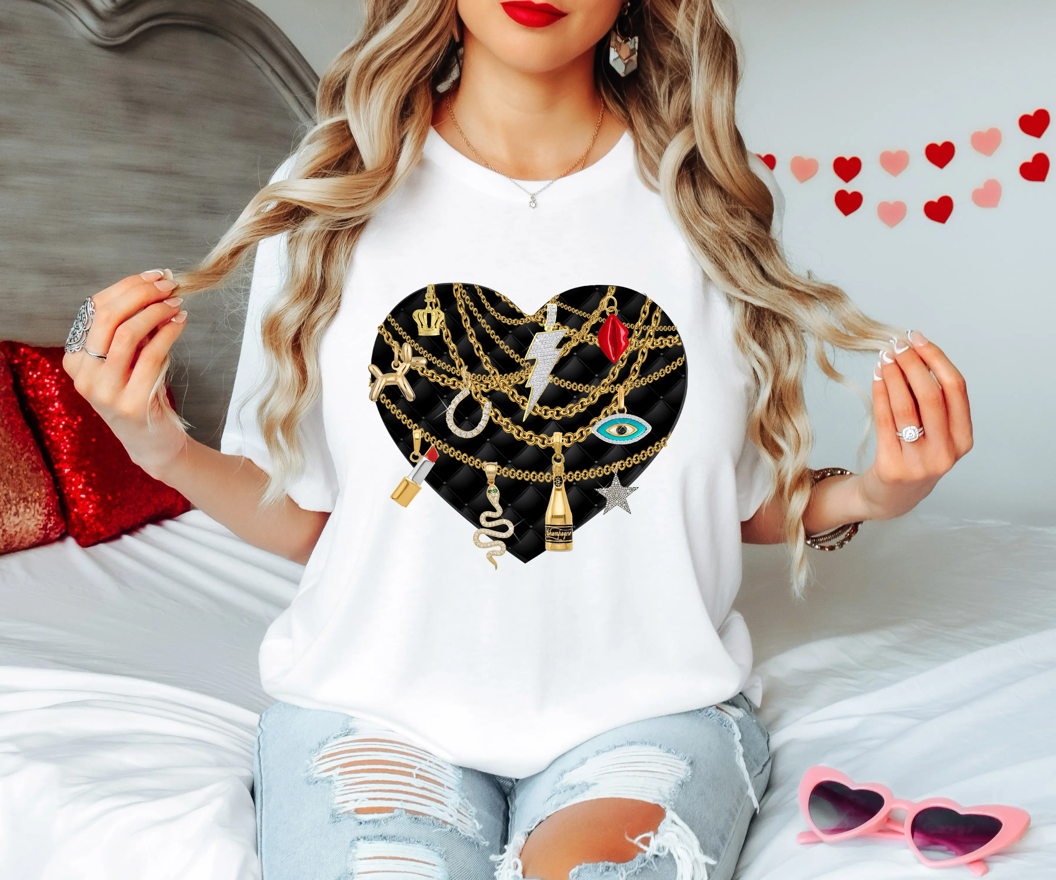 ByJodiPedri Charmed Made-To-Order Tee Top Womenswear Tshirt Summer Streetwear Comfort Casual Comfortable Print Style Sweatshirt Unisex White Crewneck Crystal