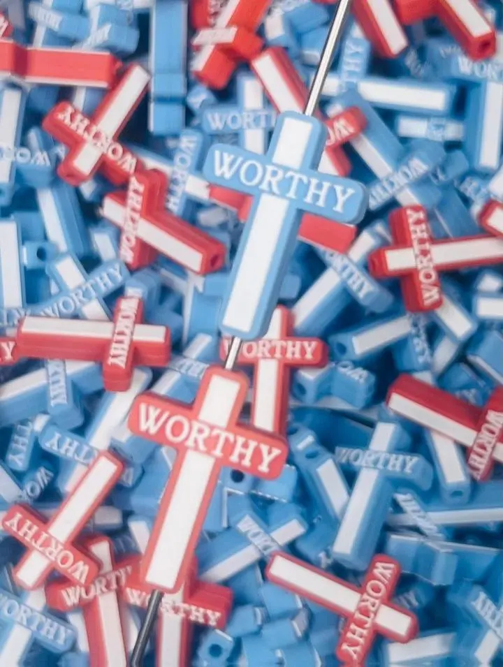 2 Pack- Worthy Cross Silicone Focal Bead, Cross Shape Silicone Focal Bead