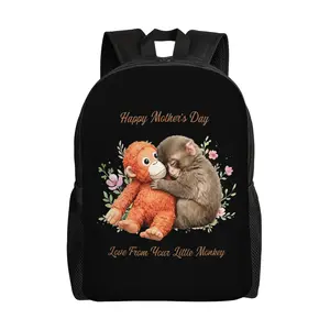 Cute Monkey “Hug” Mother’s Day Backpack, Durable Water-Resistant Oxford Cloth Laptop Bag, Large-Capacity Adjustable Bag for School and Travel