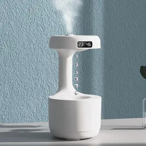 Creative Water Drop Humidifier, Cool Mist Humidifier, Droplet Reversal Effect Air Humidifier, Ultrasonic Humidifier with Time Display LED Small Screen for Home, Bedroom, Nursery & Plant Room
