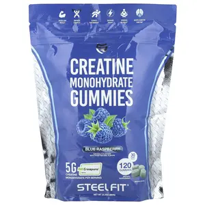 SteelFit Creatine Monohydrate Gummies, Blue Raspberry, 120 Gummies