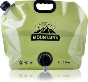 8L Collapsible Water Bag BPA-Free Foldable Water Container Leakproof Portable Water Jug Emergency Water Storage Carrier for Camping Hiking Backpacking RV Travel Fishing Outdoor Survival Gear Green