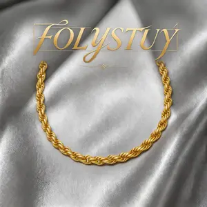 [FOLYSTUY(YNY10)]Classic Twisted Gold Necklace, Colorfast, Retro Thick Rope Plain Chain, Suitable for Commuting, Elegant, Ideal for Stacking and Gifting