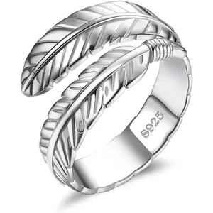 Fansilver Ring for Women Adjustable Feather Angel Wings Rings Minimalist Open Adjustable Ring
