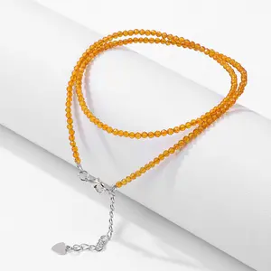 2mm Natural Stone Fine Bead Necklace - Simple Single Layer Multi-color Clavicle Necklace for Men and Women Beauty Of Nature Handcrafted Jewelry Adjustable Length