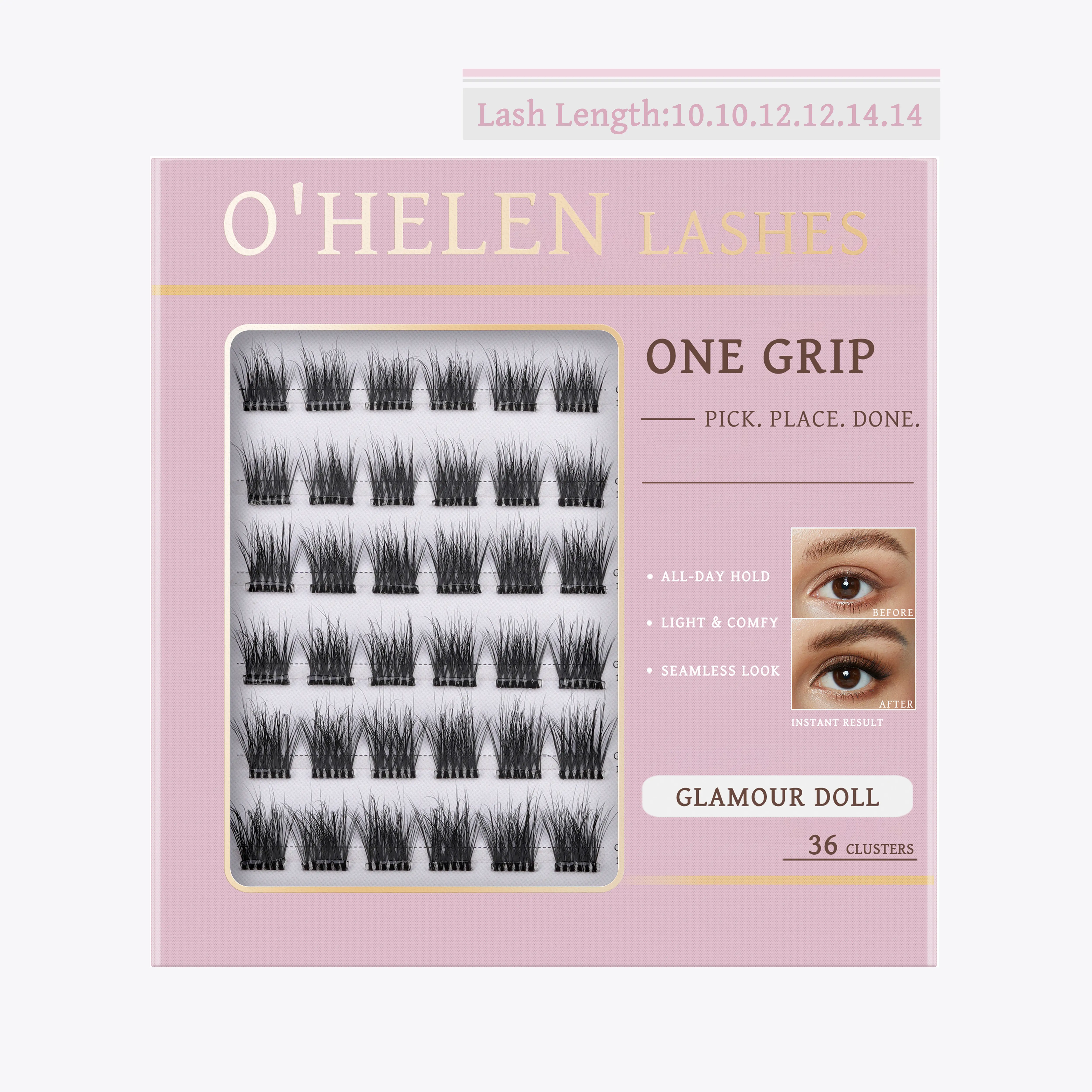 O'HELEN Glamour Doll One-Grip Pre-Glued Cluster Lashes, Wide-Eyed Hybrid 3D Lash Clusters