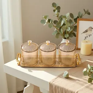 Nordic Creative High Can with Lid Snack Tray, Vintage Tea Color Ceramic Dry Fruit Storage Box, Living Room Coffee Table Candy Box Set, Storage Container Lid