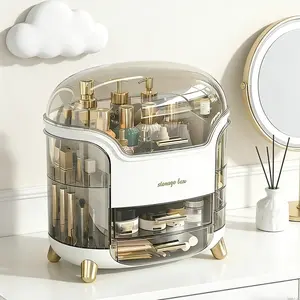 Multifunctional Dust-Proof Cosmetic Jewelry Organizer, Large Capacity Transparent Desk Storage Box, Space-Saving Home Office Dorm Helper