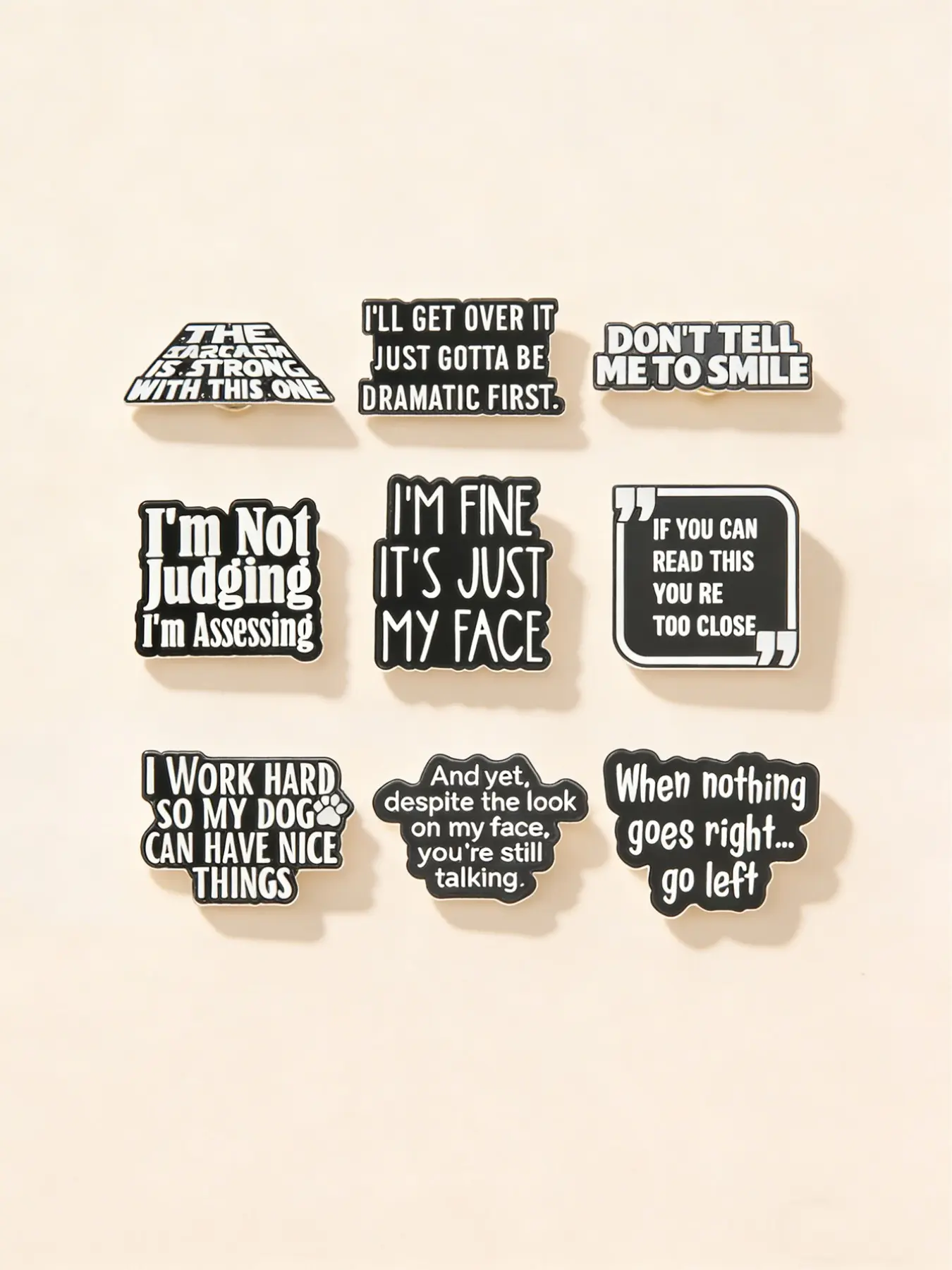 9Pcs Letter Enamel Pins Fun English Short Sentences Brooches Brooch Set Fashion Jewelry Fashion Accessory for Men Women Daily Wear Gift