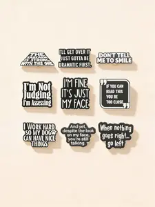 9Pcs Letter Enamel Pins Fun English Short Sentences Brooches Fashion Jewelry for Men Women Daily Wear Gift