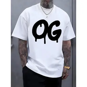 Men's Plus Size Casual 100 Cotton White T Shirt 180g Short Sleeved with OG Drip Design