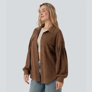 Halara Long Sleeve Curved Hem Knit Waffle Casual Jacket with Pockets