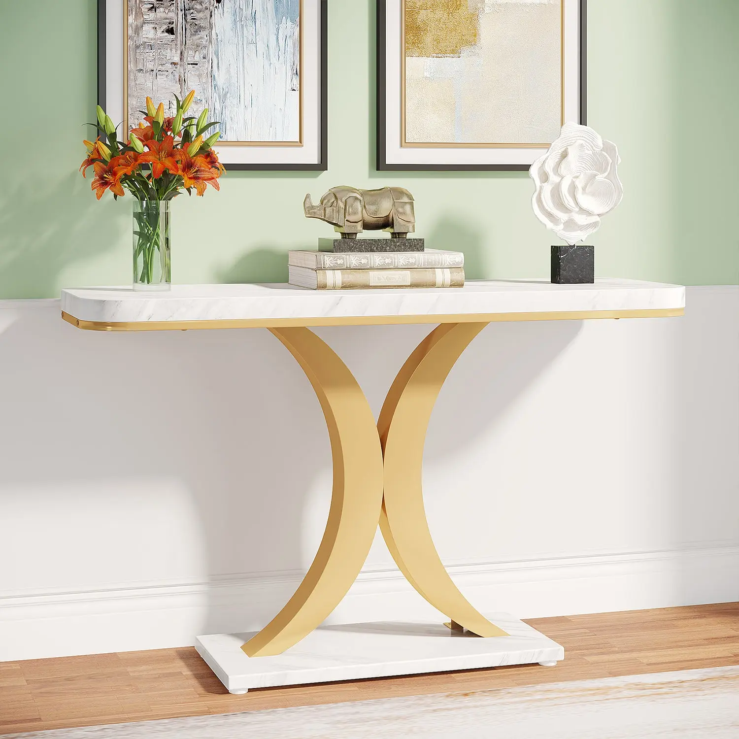 Spaco 39" Heavy Duty Wooden Farmhouse Console Table with X-Shaped Base, Indoor Accent Table for Entrance, Hallway Decoration, Heavy Duty Table