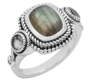Artisan Crafted Labradorite & Blue Topaz Ring,Sterling