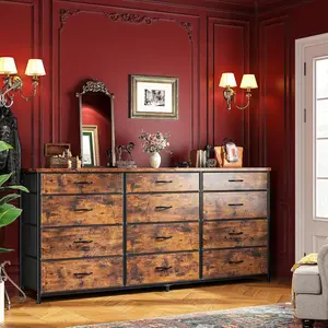 Raybee 55" Dresser with 12 Fabric Drawers - Stylish Entertainment Center for 60 inch TV, Large Storage Organizer with Metal Frame & Wood Top, Modern Fabric Storage Tower for Living Room & Bedroom