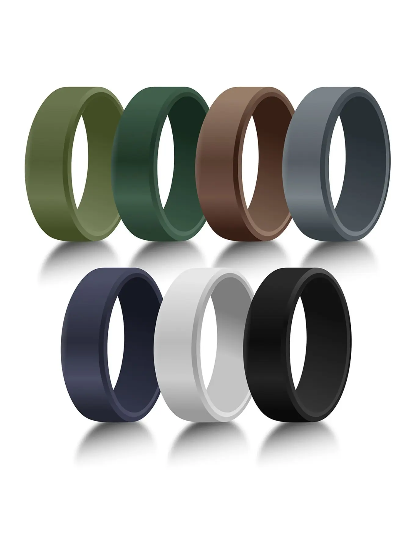 7 Pack Rubber Wedding Bands for Men, 8mm Hypoallergenic Men's Silicone Ring for Him, Multi Colors Active Sport Fitness US Size 7-14, Jewelry Rings