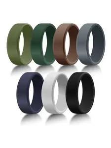7 Pack Rubber Wedding Bands for Men, 8mm Hypoallergenic Men's Silicone Ring for Him, Multi Colors Active Sport Fitness US Size 7-14