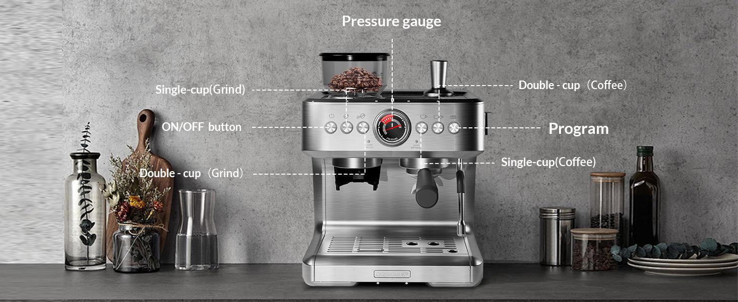 【GARVEE】20 Bar Espresso Machine - 1500W Motor, Built - In 30 - Setting Grinder, Milk Frothing, PID, 2.8L Tank 【GARVEE】20 Bar Espresso Machine - 1500W Motor, Built - In 30 - Setting Grinder, Milk Frothing, PID, 2.8L Tank