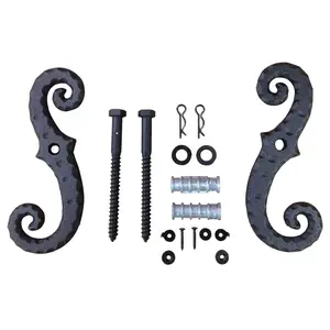 Wood Shutter Hardware 30-14-88280R Scroll Dog with Lag Bolt Powder Coated Value Pack, Black