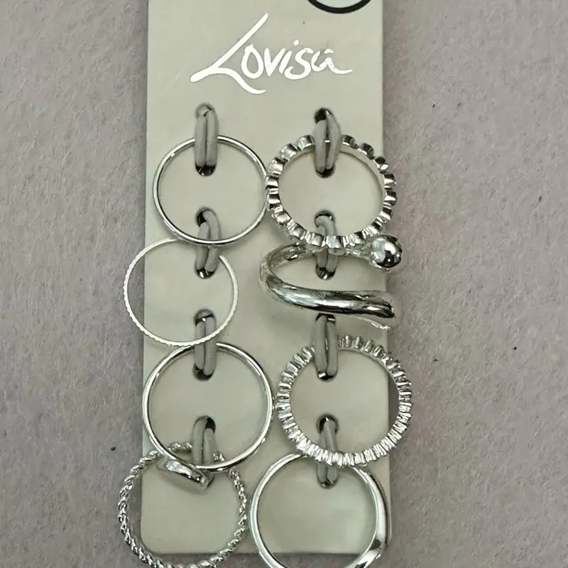 Lovisa Silver-Tone Stackable Ring Set – 8 Pieces, Size S/M