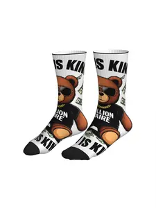 Men Women White Background Sunglasses Gold Chain Billionaire Bear Mid Calf Socks Urban Hip Hop Streetwear Socks