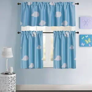 Blackout Curtains Rod Pocket, Cloud Textured Room Darkening Drapes for Bedroom Living Room Short Insulated Festive Sheer Christmas Set kitchen Valance and langsir bidai blackout sheer Ring brocade blind langsir hook rod gradient cabinet