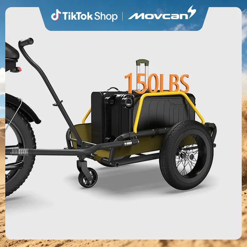 2 in 1 Bike Cargo Trailer and Wagon Cart, Bike Trailer with 360°Swivel Caster, Supports up to 150 lbs, Detachable Bicycle Trailers with 16"×3" Fat tire, Quick Release Wheel & Double Suspension