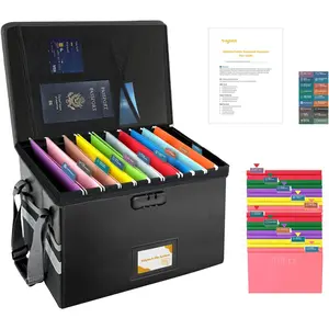 Large Fireproof Foldable File Box Organizer with Smart Labels, Combination Lock, 10 Hanging Files 20 Category Labels for Documents, 15.7"L×12.2"W×10.6"H