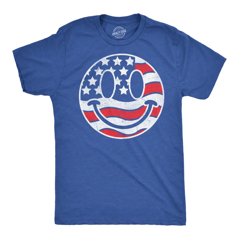 Mens Funny T Shirts American Flag Smile Sarcastic Fourth Of July Graphic Novetly Tee for Men Mens Funny T Shirts Cool Vintage Fashion T-Shirt Gift Classic Menswear Patriotic Shirts for Men Novelty Tees for Guys Royal -