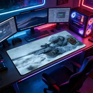 Trendy Snow Camo Sniper Large Gaming Mouse Pad, Extended Non-Slip Rubber Base Desk Mat, Winter Military Shooter Design Computer Accessory, Durable Office Desk Pad for Home Office & Gaming Setup, Ideal Gift for Tactical & FPS Game Fans