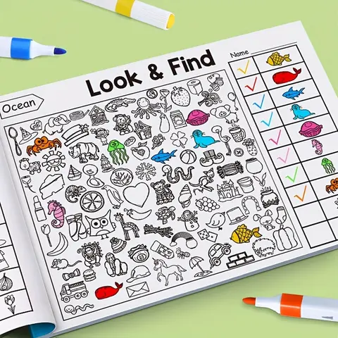 Interactive Look & Find Coloring Book, US & EU Safety Certified, Ages 3+, 1000+ Pictures, Parent Activity, Family Fun, Crafts, Learning Games, Memory & Focus Game for Preschool Learning, Christmas Gift, Coloring Pages