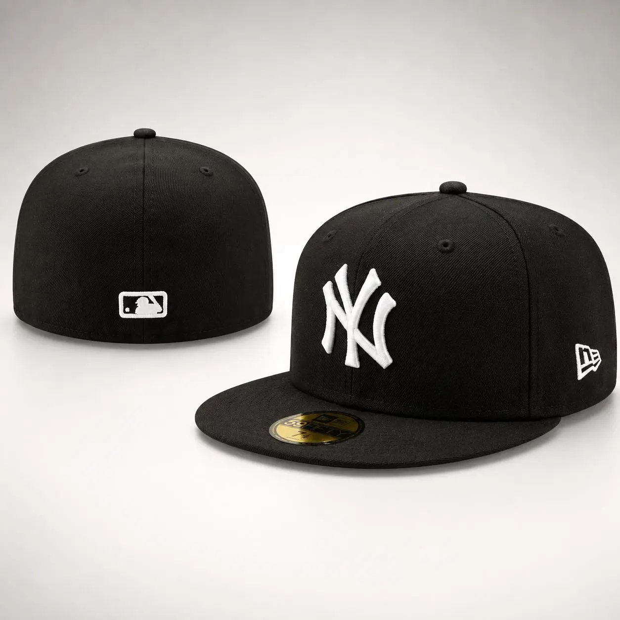 New Era Fitted Cap NY White Embroidered MLB Flat Bill Baseball Hat Unisex