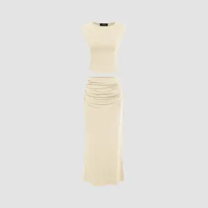 Cider [7 colors, size 0-26] Solid Tank Top & Ruched Maxi Skirt