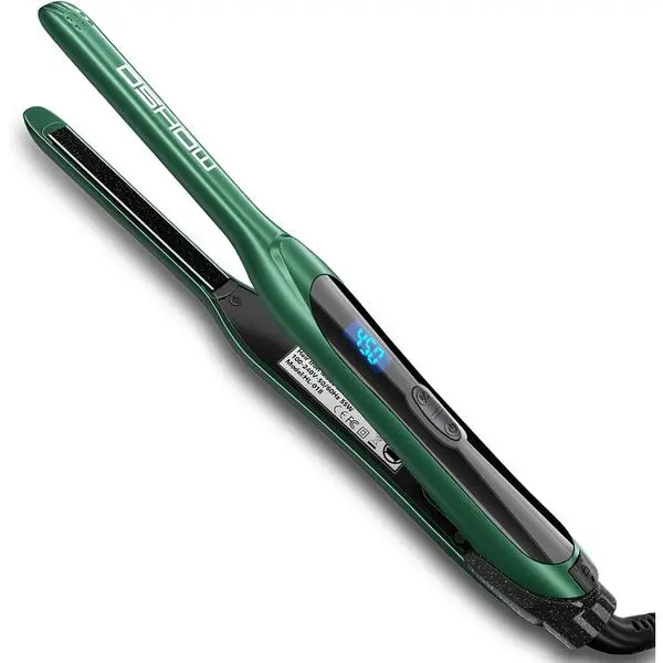 DSHOW Pencil Flat Iron, 3/10" Small Flat Irons for Short Hair, Pixie Cut & Bangs, Anti-Scald Mini Hair Straightener with Glove, Dual Voltage, Adjustable Temp 250-450℉, Auto Shut Off (Green)