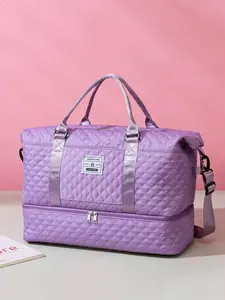1pc Multifunctional sports bag, Multifunctional fitness bag with diamond grid stitching design, large capacity zipper closure, handheld crossbody dual-use, suitable for fitness travel and commuting Gym Bags