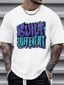 Men'S Short Sleeve T-Shirt| Summer Round Neck Casual Tee with Subtle Chest Print - Breathable Opaque Fabric, Machine Washable, Casual Outfits, Wardrobe Essential (Regular Fit), Plus Size