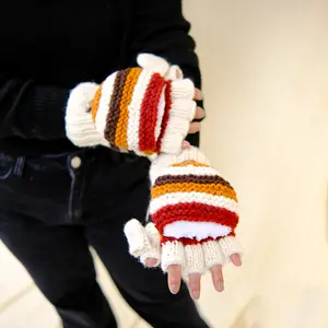 Unisex Solid Color Wool Gloves with Fleece Lining - Handknit Convertible Mittens for Ultimate Comfort ,Warm Winter MIttens