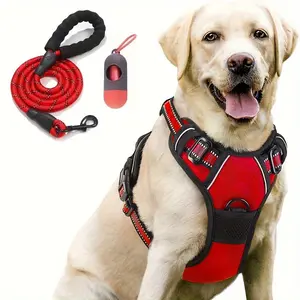 3-Piece Set Reflective Strips Durable Anti-Escape Comfortable Adjustable Pet Harness with Soft Pad Leash, Suitable for Small to Large Dogs Outdoor Walking and Running