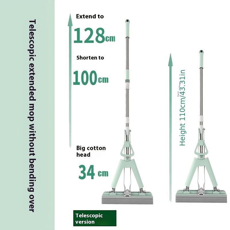 Super absorbent sponge mop with 2 replacement heads, double folding squeeze mop, hands-free washing, durable rubber sponge mop, suitable for kitchen, bathroom, living room floor, wet and dry use, sponge mop