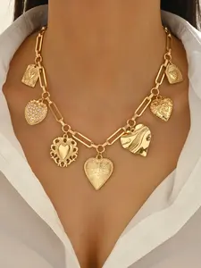 Boho Vintage Heart Pendant Necklace, Elegant Versatile Design, Perfect Gift for Women, Suitable for Daily Parties and Special Occasions, Boho Style Jewelry