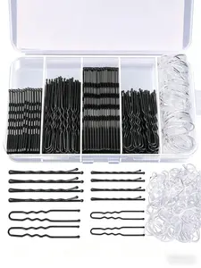 Teenitor 300Pcs Hair Accessories Set, Metal Bobby Pins U Pins & Clear Hair Bands for Hairstyle