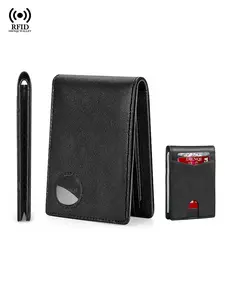 Carbon Fiber Leather AirTag Wallet for Men RFID Blocking Minimalist Slim Anti-Lost Wallet with Air Tag Slot Credit Card Holder Purse, Practical Business Gift for Men