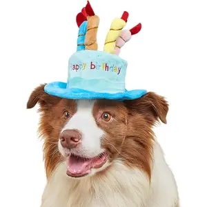 Cute Pet Party Hat for Dogs&Cats - Soft Fluffy Birthday Cap with 5 Color Candles, Adjustable Strap for Halloween Costume & Photo Shoots, Fits Small to Large Pets, Washable & Comfortable
