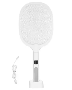 VEVOR Electric Fly Swatter, Zapper Racket with 3 Layers Mesh & Digital Screen Display, Dual Modes Fly Killer with 1500mAh Battery Rechargeable for Home, Bedroom, Kitchen and Patio, White