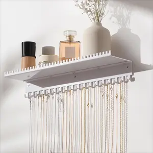 Wall-Mounted Necklace Organizer - 56-Hook Jewelry Shelf with Tray for Women & Girls Integrated Storage