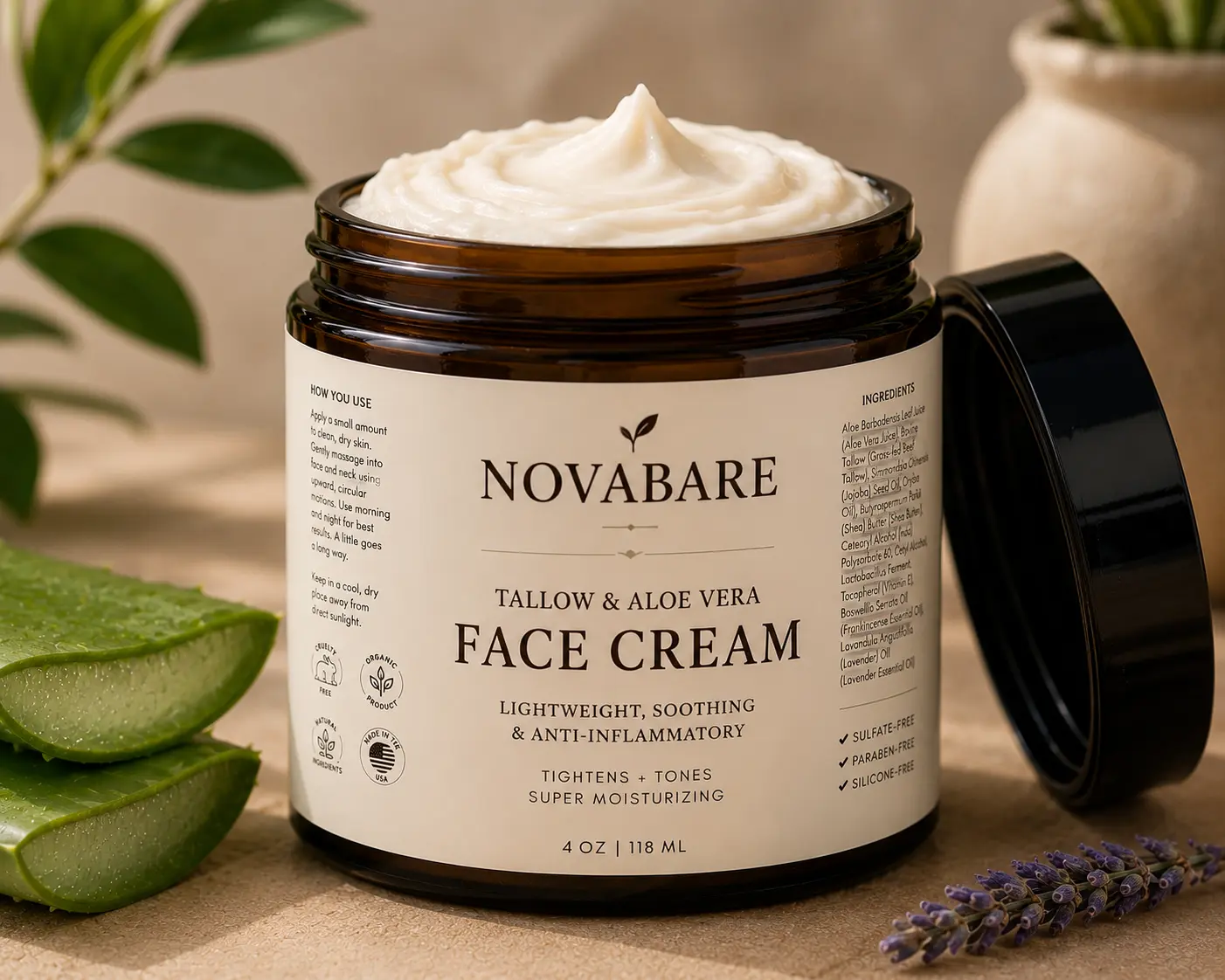 NovaBare Face Cream, Hydrating Skincare Moisturizer for Daily Facial Use
