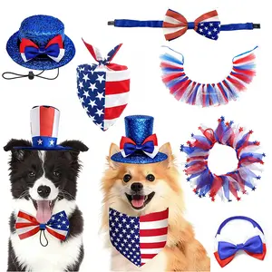 4th of July Dog Costume Set – Uncle Sam Hat & Bandana for Independence Day, Dog Dress, Dog Feeder, Pet Hat, Cat Accessories